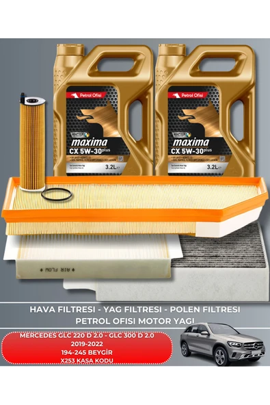 Petrol Ofisi MERCEDES GLC 220 D 2.0 - GLC 300 D 3.0 2019-2020-2021-2022 194-245 BEYGİR FİLTRE - YAĞ BAKIM SETİ ürün görseli