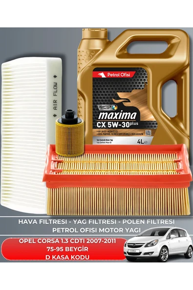 Petrol Ofisi OPEL CORSA 1.3 CDTI 2007-2008-2009-2010-2011 75-95 BEYGİR FİLTRE - YAG BAKIM SETİ ürün görseli