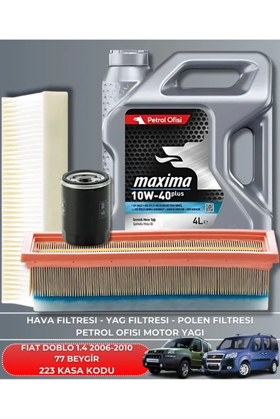 Petrol Ofisi FIAT DOBLO 1.4 2006-2007-2008-2009-2010 77 BEYGİR FİLTRE - YAG BAKIM SETİ ürün görseli