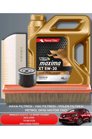 Petrol Ofisi RENAULT CLIO 1.2 2012-2019 75 BEYGİR FİLTRE - CASTROL EDGE 5W30 4LT YAĞ BAKIM SETİ ürün görseli