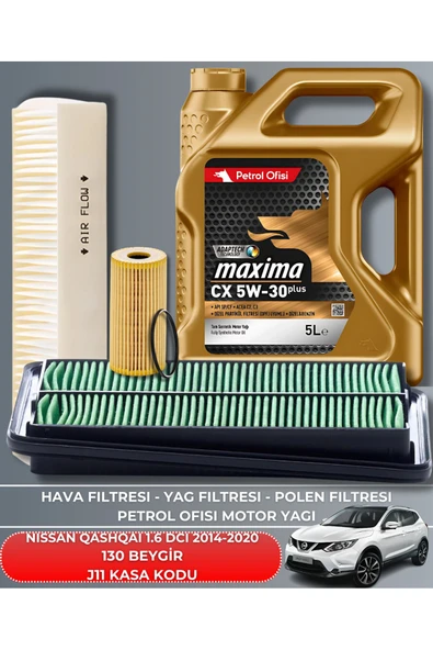Petrol Ofisi NISSAN QASHQAI 1.6 DCI 2014-2015-2016-2017-2018-2019-2020 130 BEYGİR FİLTRE - YAĞ BAKIM SETİ ürün görseli