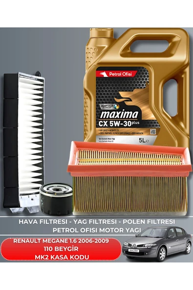 Petrol Ofisi RENAULT MEGANE 1.6 2006-2007-2008-2009 110 BEYGİR FİLTRE - YAĞ BAKIM SETİ ürün görseli