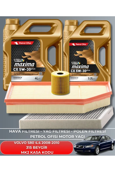 Petrol Ofisi VOLVO S80 4.4 2008-2009-2010 315 BEYGİR FİLTRE - YAĞ BAKIM SETİ ürün görseli