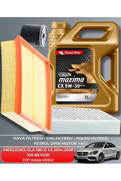Petrol Ofisi MERCEDES CLA 180 D 1.5 2014-2015-2016-2017-2018 109 BEYGİR FİLTRE - YAĞ BAKIM SETİ ürün görseli