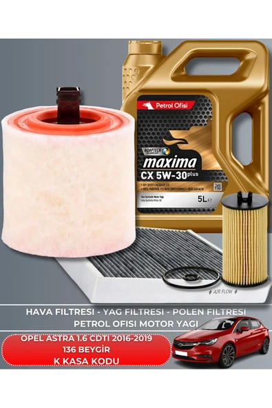 Petrol Ofisi OPEL ASTRA 1.6 CDTI 2016-2017-2018-2019 136 BEYGİR FİLTRE - YAG BAKIM SETİ ürün görseli