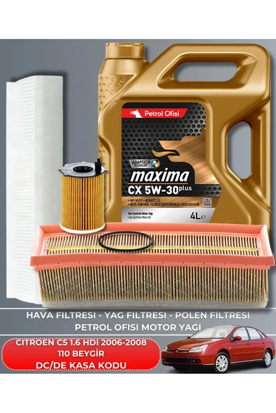 Petrol Ofisi CITROEN C5 1.6 HDI 2006-2007-2008 110 BEYGİR FİLTRE - YAG BAKIM SETİ ürün görseli