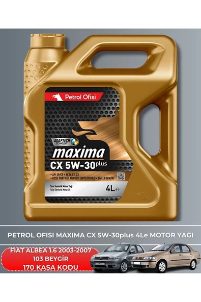 Petrol Ofisi FIAT ALBEA 1.6 2003-2004-2005-2006-2007 103 BEYGİR FİLTRE - YAG BAKIM SETİ - Resim 5