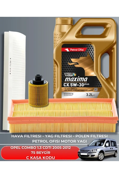 Petrol Ofisi OPEL COMBO 1.3 CDTI 2005-2012 75 BEYGİR FİLTRE - YAG BAKIM SETİ ürün görseli