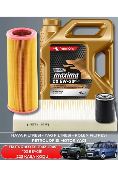 Petrol Ofisi FIAT DOBLO 1.6 2002-2003-2004-2005 103 BEYGİR FİLTRE - YAG BAKIM SETİ ürün görseli