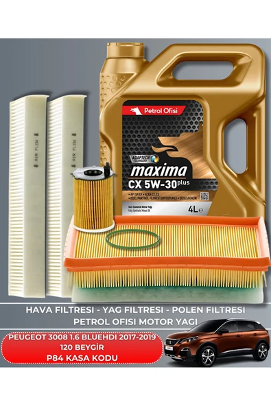 Petrol Ofisi PEUGEOT 3008 1.6 BLUEHDI 2017-2018-2019 120 BEYGİR FİLTRE - YAG BAKIM SETİ ürün görseli