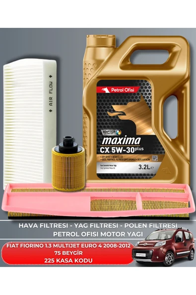 Petrol Ofisi FIAT FIORINO 1.3 MULTIJET EURO 4 2008-2009-2010-2011-2012 75 BEYGİR FİLTRE - YAG BAKIM SETİ ürün görseli