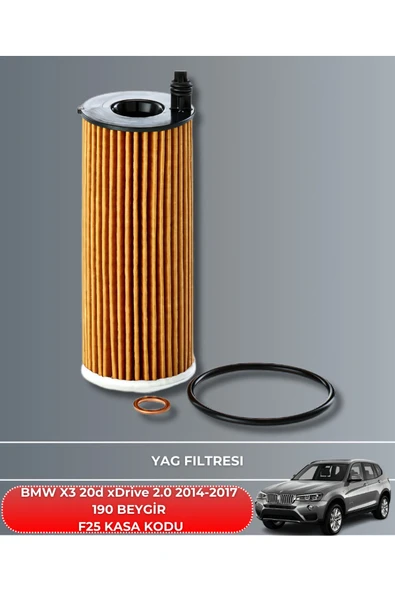 Petrol Ofisi BMW X3 20d xDrive 2.0 2014-2015-2016-2017 190 BEYGİR FİLTRE - YAĞ BAKIM SETİ - Resim 3