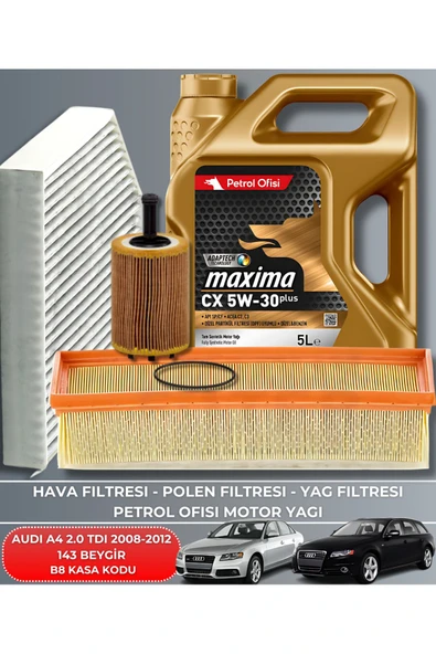 Petrol Ofisi AUDI A4 2.0 TDI 2008-2009-2010-2011-2012 143 BEYGİR FİLTRE - YAĞ BAKIM SETİ ürün görseli