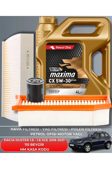 Petrol Ofisi DACIA DUSTER 1.6 - 1.6 SCE 2018-2019-2020-2021 115 BEYGİR FİLTRE - YAĞ BAKIM SETİ ürün görseli