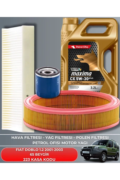 Petrol Ofisi FIAT DOBLO 1.2 2001-2002-2003 65 BEYGİR FİLTRE - YAG BAKIM SETİ ürün görseli
