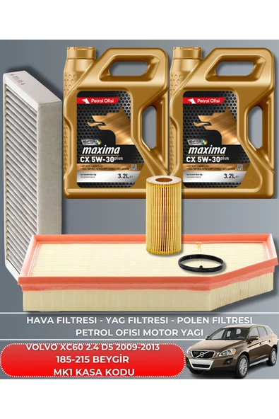 Petrol Ofisi VOLVO XC60 2.4 D5 2009-2010-2011-2012-2013 185-215 BEYGİR FİLTRE - YAĞ BAKIM SETİ ürün görseli