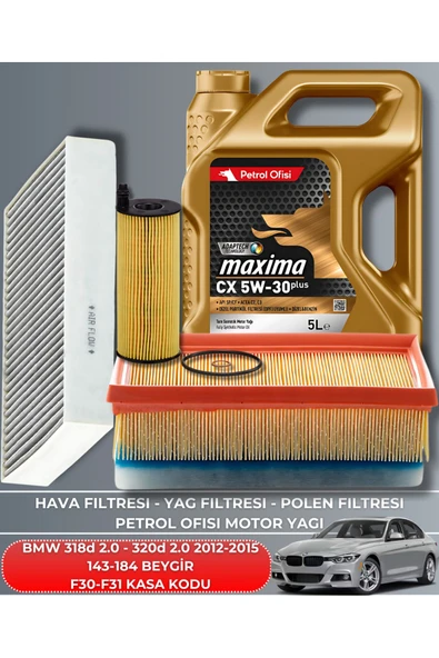 Petrol Ofisi BMW 318d 2.0 - 320d 2.0 2012-2013-2014-2015 143-184 BEYGİR FİLTRE - YAĞ BAKIM SETİ ürün görseli