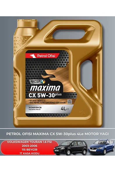 Petrol Ofisi VOLKSWAGEN TOURAN 1.6 FSI 2003-2004-2005-2006 115 BEYGİR FİLTRE - YAĞ BAKIM SETİ - Resim 5