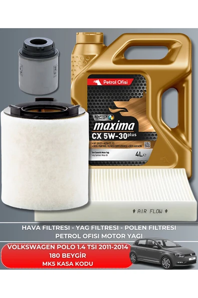 Petrol Ofisi VOLKSWAGEN POLO 1.4 TSI 2011-2012-2013-2014 180 BEYGİR FİLTRE - YAĞ BAKIM SETİ ürün görseli