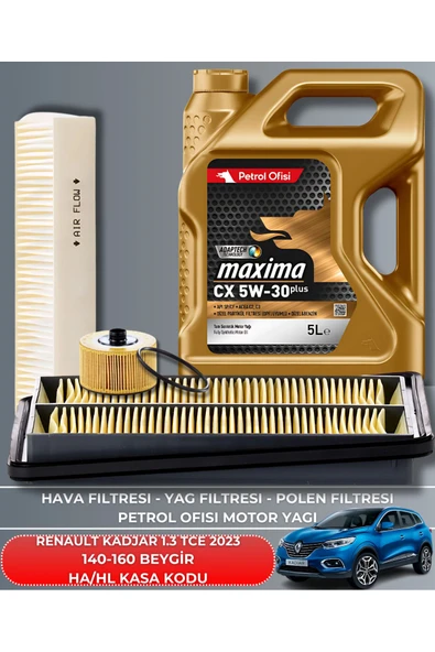Petrol Ofisi RENAULT KADJAR 1.3 TCE 2023 140-160 BEYGİR FİLTRE - YAĞ BAKIM SETİ ürün görseli