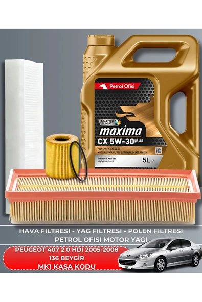 Petrol Ofisi PEUGEOT 407 2.0 HDI 2005-2006-2007-2008 136 BEYGİR FİLTRE - YAG BAKIM SETİ ürün görseli