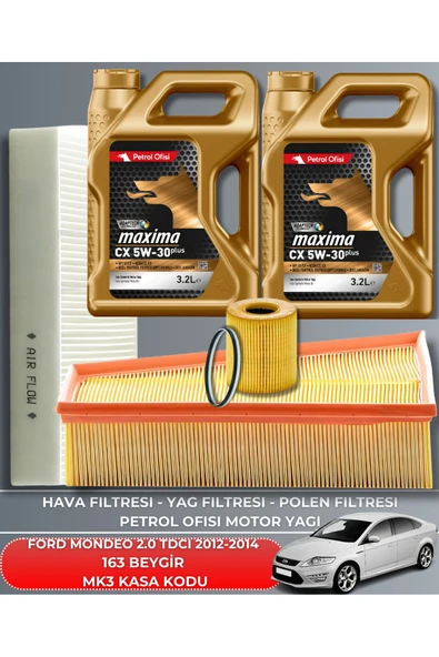 Petrol Ofisi Ford Mondeo 2.0 Tdcı 2012-2013-2014 163 Beygir Filtre - Yağ Bakım Seti Uyumlu ürün görseli