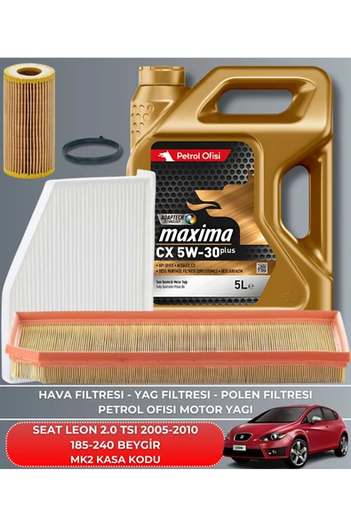 Petrol Ofisi SEAT LEON 2.0 TSI 2005-2006-2007-2008-2009-2010 185-240 BEYGİR FİLTRE - YAĞ BAKIM SETİ ürün görseli