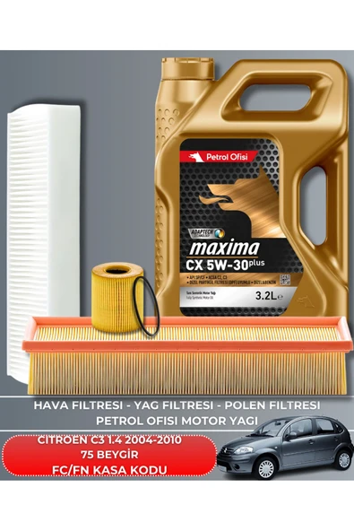 Petrol Ofisi CITROEN C3 1.4 2004-2005-2006-2007-2008-2009-2010 75 BEYGİR FİLTRE - YAG BAKIM SETİ ürün görseli