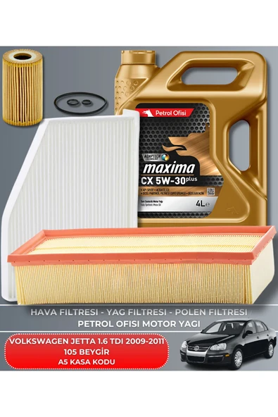 Petrol Ofisi VOLKSWAGEN JETTA 1.6 TDI 2009-2010-2011 105 BEYGİR FİLTRE - YAĞ BAKIM SETİ ürün görseli