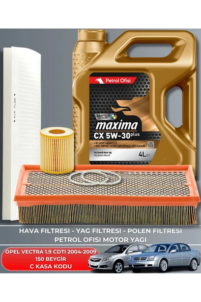 Petrol Ofisi OPEL VECTRA 1.9 CDTI 2004-2005-2006-2007-2008-2009 150 BEYGİR FİLTRE - YAG BAKIM SETİ ürün görseli