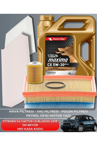 Petrol Ofisi CITROEN C4 CACTUS 1.5 BLUEHDI 2019 120 BEYGİR FİLTRE - YAG BAKIM SETİ ürün görseli