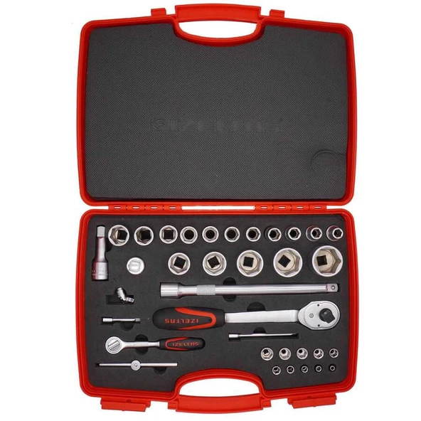 İzeltaş 1/4"-1/2" 35 Parça Kombine 6"Köşe Lokma Anahtar Takımı - İzeltaş 1113001038 ürün görseli