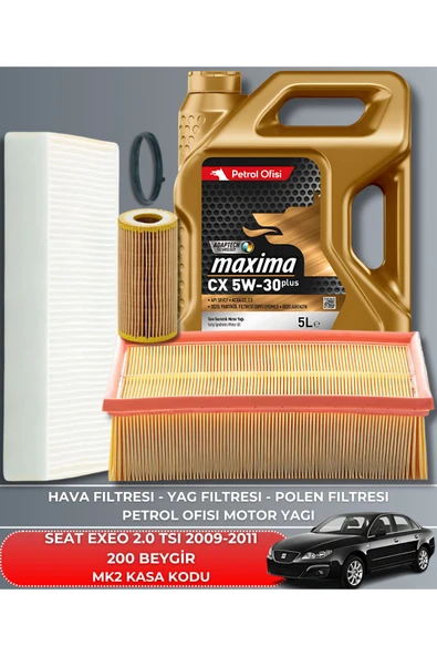 Petrol Ofisi SEAT EXEO 2.0 TSI 2009-2010-2011 200 BEYGİR FİLTRE - YAĞ BAKIM SETİ ürün görseli