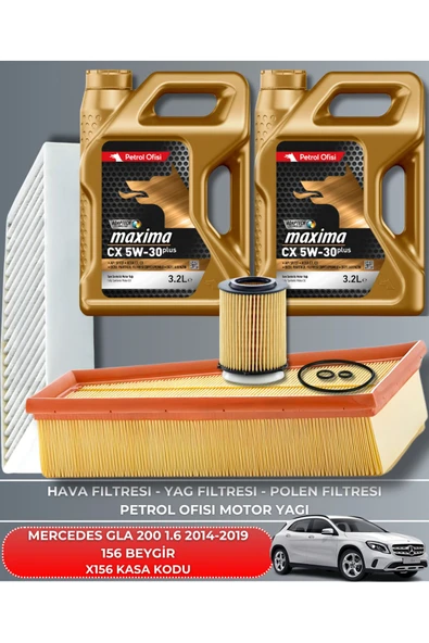 Petrol Ofisi MERCEDES GLA 200 1.6 2014-2015-2016-2017-2018-2019 156 BEYGİR FİLTRE - YAĞ BAKIM SETİ ürün görseli