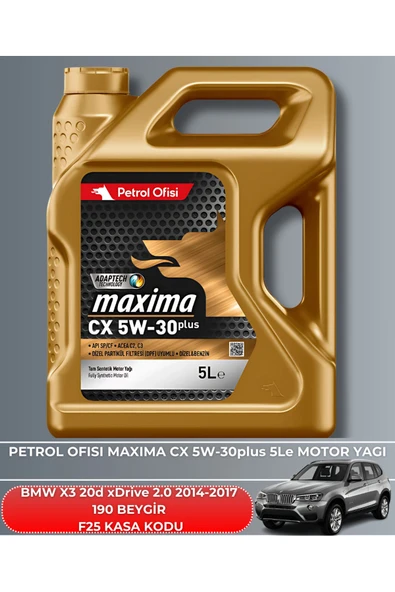 Petrol Ofisi BMW X3 20d xDrive 2.0 2014-2015-2016-2017 190 BEYGİR FİLTRE - YAĞ BAKIM SETİ - Resim 5