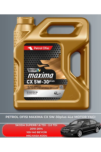 Petrol Ofisi SKODA SUPERB 1.6 TDI - 2.0 TDI 2010-2011-2012-2013-2014 105-140 BEYGİR FİLTRE - YAĞ BAKIM SETİ - Resim 5