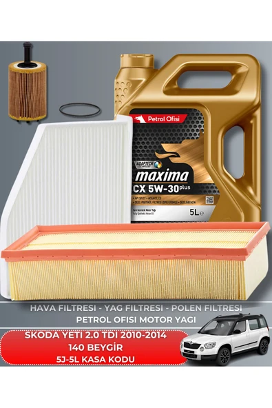 Petrol Ofisi SKODA YETI 2.0 TDI 2010-2011-2012-2013-2014 140 BEYGİR FİLTRE - YAĞ BAKIM SETİ ürün görseli