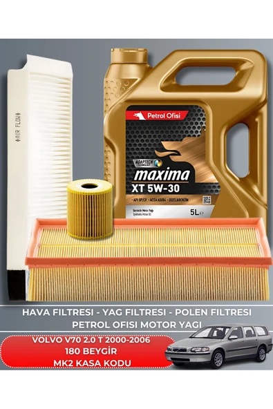 Petrol Ofisi VOLVO V70 2.0 T 2000-2001-2002-2003-2004-2005-2006 180 BEYGİR FİLTRE - YAĞ BAKIM SETİ ürün görseli