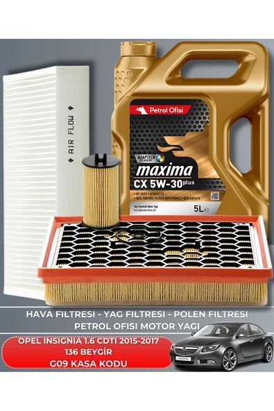 Petrol Ofisi OPEL INSIGNIA 1.6 CDTI 2015-2016-2017 136 BEYGİR FİLTRE - YAG BAKIM SETİ ürün görseli