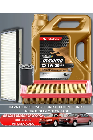 Petrol Ofisi NISSAN PRIMERA 1.6 1996-1997-1998-1999-2000-2001-2002 100 BEYGİR FİLTRE - YAĞ BAKIM SETİ ürün görseli