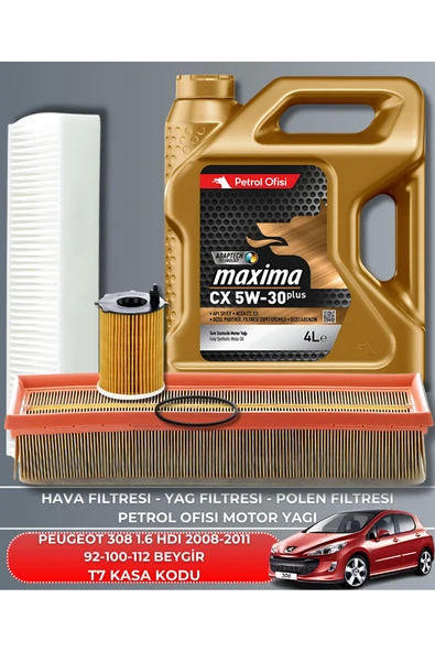 Petrol Ofisi PEUGEOT 308 1.6 HDI - E-HDI 2008-2009-2010-2011 EURO 4 92-100-112 BEYGİR FİLTRE - YAG BAKIM SETİ ürün görseli