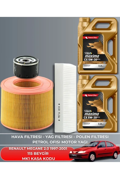 Petrol Ofisi RENAULT MEGANE 2.0 1997-1998-1999-2000-2001 115 BEYGİR FİLTRE - YAĞ BAKIM SETİ ürün görseli