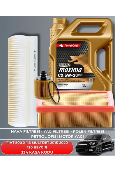 Petrol Ofisi FIAT 500 X 1.6 MULTIJET 2015-2016-2017-2018-2019-2020 120 BEYGİR FİLTRE - YAG BAKIM SETİ ürün görseli