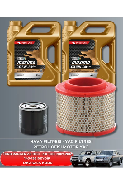 Petrol Ofisi Ranger 2.5 Tdcı - 3.0 Tdcı 2007-2008-2009-2010-2011-2012 143-156 Filtre - Yağ Bakım Seti Uyumlu ürün görseli
