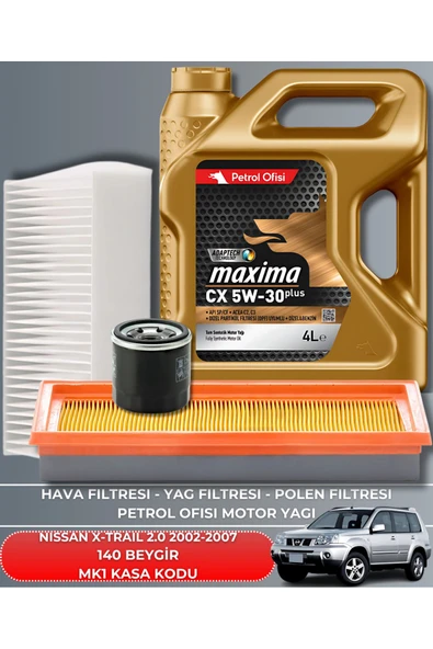 Petrol Ofisi NISSAN X-TRAIL 2.0 2002-2003-2004-2005-2006-2007 140 BEYGİR FİLTRE - YAĞ BAKIM SETİ ürün görseli