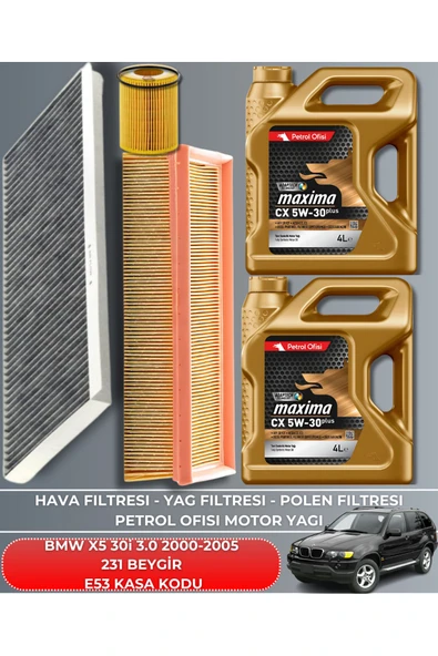 Petrol Ofisi BMW X5 30i 3.0 2000-2001-2002-2003-2004-2005 231 BEYGİR FİLTRE - YAĞ BAKIM SETİ ürün görseli