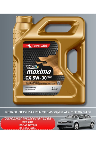 Petrol Ofisi VOLKSWAGEN PASSAT 1.6 TDI - 2.0 TDI 2011-2012-2013-2014 105-140 BEYGİR FİLTRE - YAĞ BAKIM SETİ - Resim 5