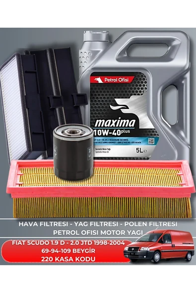Petrol Ofisi FIAT SCUDO 1.9 D-TD 2.0 JTD 1998-1999-2000-2001-2002-2003-2004 69-94-109 BYGR FİLTRE YAG BAKIM SETİ ürün görseli