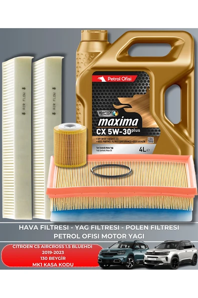 Petrol Ofisi CITROEN C5 AIRCROSS 1.5 BLUEHDI 2019-2020-2021-2022-2023 130 BEYGİR FİLTRE - YAG BAKIM SETİ ürün görseli