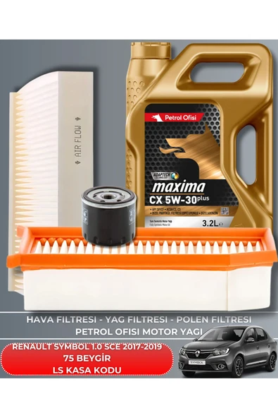 Petrol Ofisi RENAULT SYMBOL 1.0 SCE 2017-2018-2019 75 BEYGİR FİLTRE - YAĞ BAKIM SETİ ürün görseli